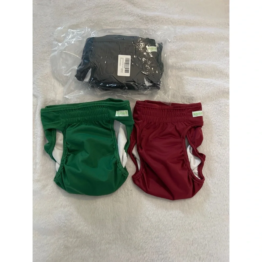 Pet Essentials Reusable Dog Diaper Covers - Green, black, and Red